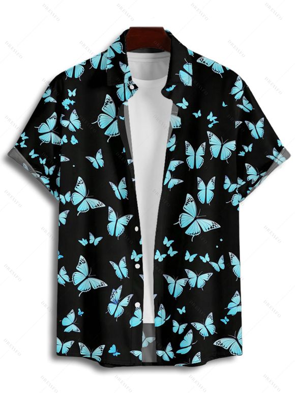 Chemise Décontractée Boutonnée Papillon Imprimé à Manches Courtes - Noir L