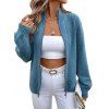 Cardigan Décontracté Côtelé Zippé à Goutte Epaule en Couleur Unie - Bleu Ciel M | US 6