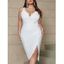 Robe Moulante Fendue Zip Au Dos Plongeante en Couleur Unie de Grande Taille - Blanc 3XL | US 18