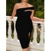 Robe Asymétrique Fendue Moulante à Une Epaule de Grande Taille - Noir 3XL | US 18