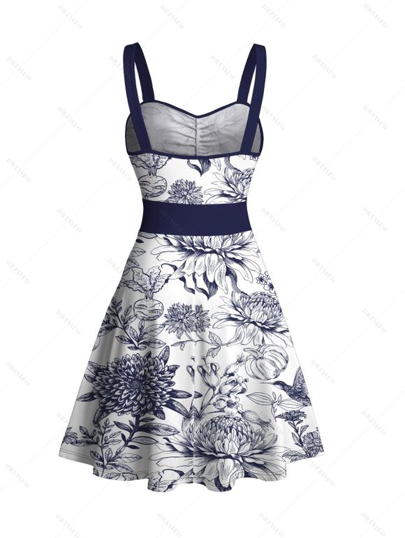 Mini Robe Ligne A Fleur Imprimée Ceinturée à Volants - Blanc XL | US 12