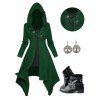 Asymmetric Horn Button Colorblock Hooded Knit Faux Twinset Top And Zip Up Chunky Heel Punk Boots Life Tree Hoop Drop Earrings Outfit - Vert profond S | US 4