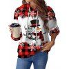 Christmas Plaid Snowman Letter Snowflake Print Drawstring Hoodie And Zip Fly Flare Jeans Hook Drop Earrings Outfit - Rouge foncé S | US 4