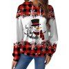 Christmas Plaid Snowman Letter Snowflake Print Drawstring Hoodie And Zip Fly Flare Jeans Hook Drop Earrings Outfit - Rouge foncé S | US 4