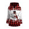 Christmas Plaid Snowman Letter Snowflake Print Drawstring Hoodie And Zip Fly Flare Jeans Hook Drop Earrings Outfit - Rouge foncé S | US 4