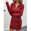 Cable Knit Half Zipper Mini Sweater Dress And Lace Up Over The Knee Boots Life Tree Hoop Drop Earrings Outfit - Rouge foncé S | US 4