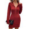 Cable Knit Half Zipper Mini Sweater Dress And Lace Up Over The Knee Boots Life Tree Hoop Drop Earrings Outfit - Rouge foncé S | US 4