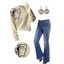 Contrast Flower Drop Shoulder Sweater and Pocket Zip Fly Denim Pants Life Tree Pattern Round Earrings Outfit - café lumière S | US 4