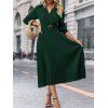 Robe Plissée Ceinturée Anneau en O en Couleur Unie à Manches Longues à Col Relevé - Vert profond M | US 6