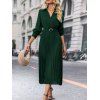 Robe Plissée Ceinturée Anneau en O en Couleur Unie à Manches Longues à Col Relevé - Vert profond S | US 4