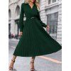 Robe Plissée Ceinturée Anneau en O en Couleur Unie à Manches Longues à Col Relevé - Vert profond S | US 4