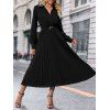 Robe Plissée Ceinturée Anneau en O en Couleur Unie à Manches Longues à Col Relevé - Noir M | US 6