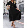 Robe Plissée Ceinturée Anneau en O en Couleur Unie à Manches Longues à Col Relevé - Noir XL | US 10