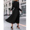 Robe Plissée Ceinturée Anneau en O en Couleur Unie à Manches Longues à Col Relevé - Noir XL | US 10