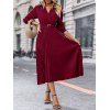 Robe Plissée Ceinturée Anneau en O en Couleur Unie à Manches Longues à Col Relevé - Rouge foncé L | US 8