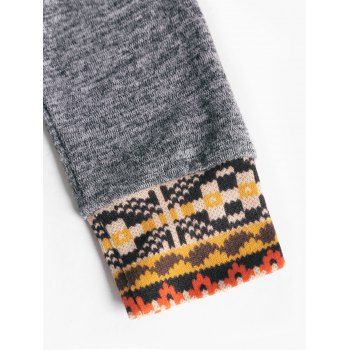 Ethnic Pattern Panel Asymmetric Neck Knit Top Mock Button Long Sleeve Knitted Top 