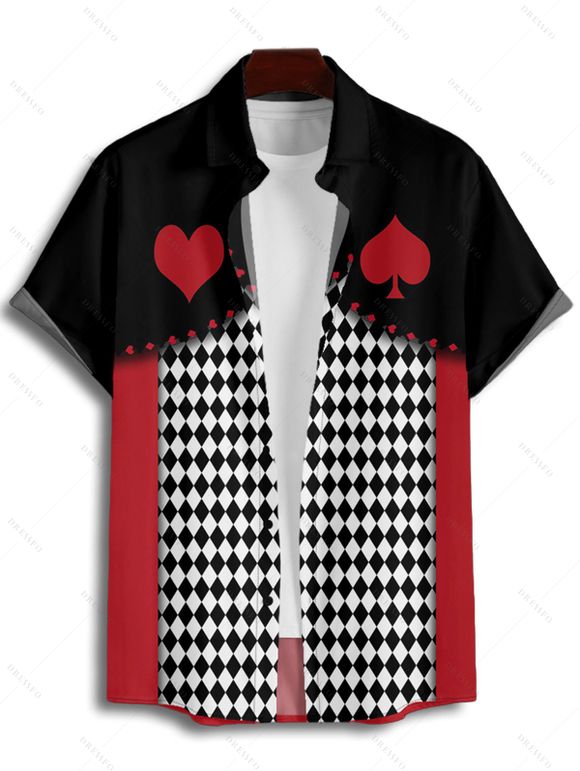 Chemise Boutonnée en Blocs de Couleurs avec Poches Poitrine à Manches Courtes - Rouge 3XL