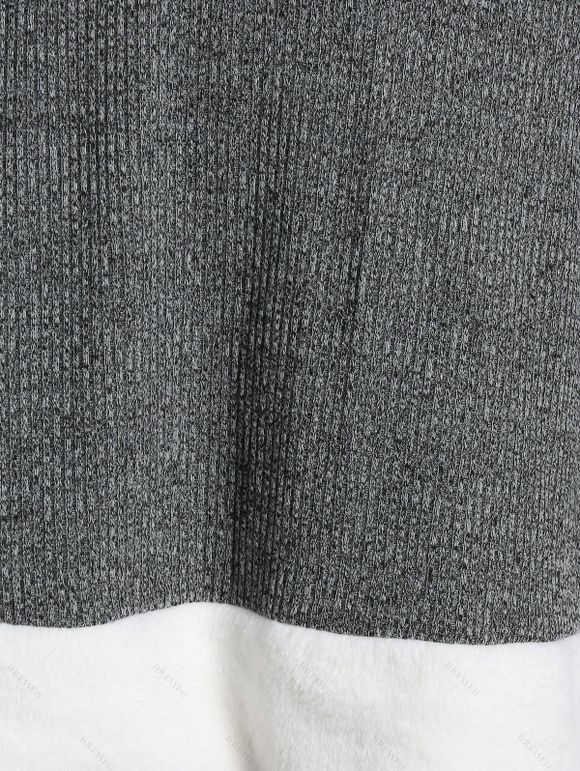 Robe à Capuche Haut-Bas en Fausse Fourrure à Deux Tons à Lacets - Gris Foncé L | US 8