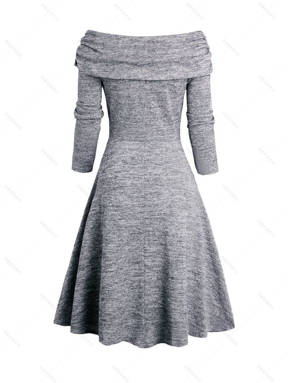 Robe Mi-Longue Chinée Panneau en Tricot à Col Bateau - Gris Foncé XXL | US 14