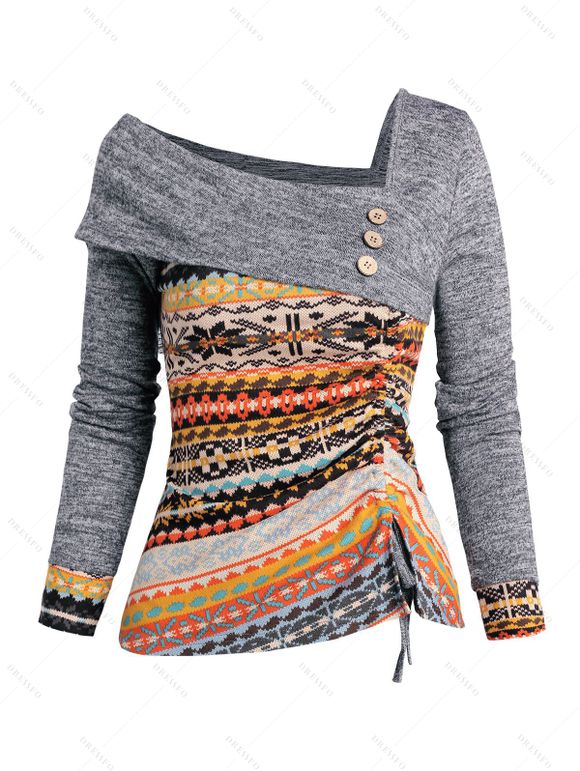 Haut en Tricot Ethnique Motif Asymétrique Manches Longues à Col Montant - multicolor S | US 4