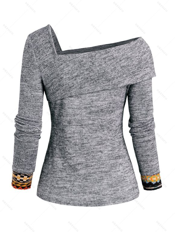 Haut en Tricot Ethnique Motif Asymétrique Manches Longues à Col Montant - multicolor S | US 4