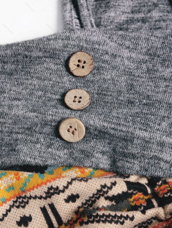 Haut en Tricot Ethnique Motif Asymétrique Manches Longues à Col Montant - multicolor S | US 4