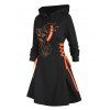 Robe courte à lacets et à capuche avec cordon de serrage et manches longues, motif chat, sorcière et lune, pour Halloween - Noir S | US 4