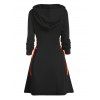Robe courte à lacets et à capuche avec cordon de serrage et manches longues, motif chat, sorcière et lune, pour Halloween - Noir S | US 4
