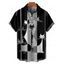 Chemise Boutonnée Animal Rayure Imprimés Manches Courtes à Col Relevé - Noir 2XL