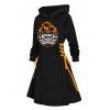 Mini Robe D'Halloween à Capuche Crâne et Tournesol Imprimés à Lacets - Noir L | US 8-10