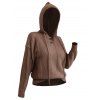 Solid Color Ribbed Hem Mock Button Hooded Sweater And Lace Up Pockets Demin Flare Jeans Hoop Drop Earrings Outfit - Café profond S | US 4