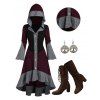 Colorblock Flare Sleeve High Low Knit Hooded Dress And Chunky Heel Lace Up Mid Calf Boots Life Tree Hoop Drop Earrings Outfit