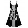 Cat Stripe Print V Neck Spaghetti Strap Mini Dress And Short Sleeve Shirt Outfit - Noir S | US 4