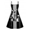 Cat Stripe Print V Neck Spaghetti Strap Mini Dress And Short Sleeve Shirt Outfit - Noir S | US 4