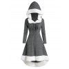 Robe à Capuche Haut Bas Bicolore Jointif Lapin en Fausse Fourrure à Lacets - Gris Foncé XXL | US 12