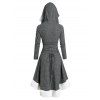 Lace Up Long Sleeves High Low Hooded Dress and Chunky Heel Lace Up Boots Life Tree Pattern Earrings Outfit - Gris Foncé S | US 4