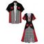 Checkboard Playing Card Print Colorblock V Neck Flutter Sleeve Midi Dress And Short Sleeve Shirt Outfit - Rouge S | US 4