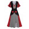 Checkboard Playing Card Print Colorblock V Neck Flutter Sleeve Midi Dress And Short Sleeve Shirt Outfit - Rouge S | US 4