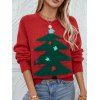 Pull-over Lâche Tricoté à Ourlet Côtelé et Sapin de Noël - Rouge XL | US 10