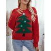 Pull-over Lâche Tricoté à Ourlet Côtelé et Sapin de Noël - Rouge XL | US 10