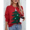 Pull-over Lâche Tricoté à Ourlet Côtelé et Sapin de Noël - Rouge L | US 8