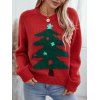 Pull-over Lâche Tricoté à Ourlet Côtelé et Sapin de Noël - Rouge L | US 8