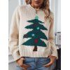 Pull-over Lâche Tricoté à Ourlet Côtelé et Sapin de Noël - café lumière S | US 4