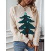 Pull-over Lâche Tricoté à Ourlet Côtelé et Sapin de Noël - café lumière S | US 4