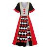 Colorblock Playing Card Print Flutter Sleeve Midi Dress And Button Up Short Sleeve Shirt Matching Outfit - Noir S | US 4