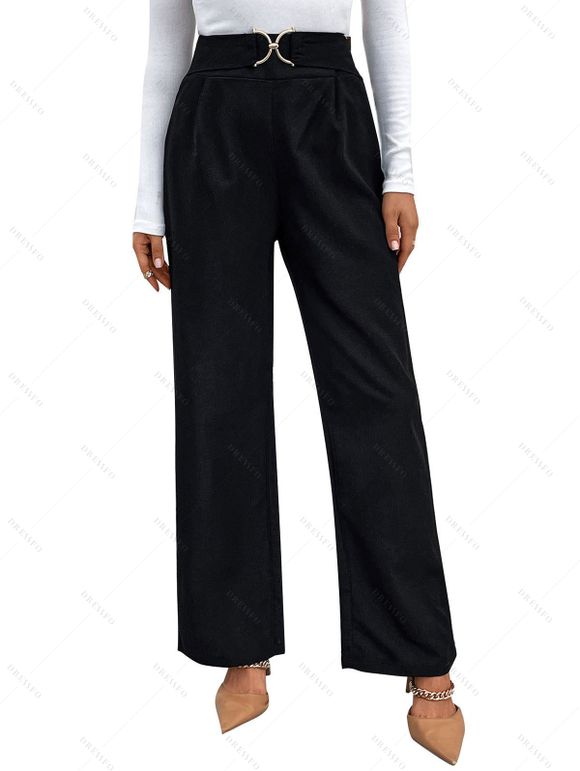 Pantalon Décontracté Long Droit en Couleur Unie Zippée à Jambe Large - Noir L | US 8