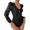 Ensemble de Lingerie Fleur en Dentelle Transparente à Manches Longues - Noir L | US 8-10