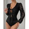 Ensemble de Lingerie Fleur en Dentelle Transparente à Manches Longues - Noir XL | US 12