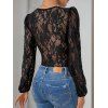 Ensemble de Lingerie Fleur en Dentelle Transparente à Manches Longues - Noir S | US 4