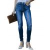 Pantalon Crayon Décontracté Zippé Long Plissé en Denim - Bleu profond S | US 4